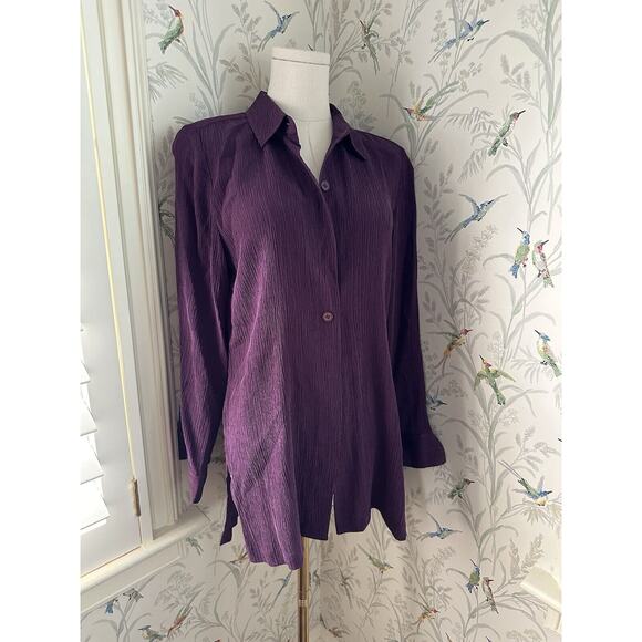 Josephine Chaus 100% Silk Blouse Button Down Purple Collared Size 10P Vintage - Picture 1 of 8